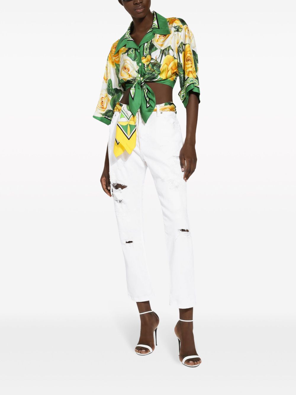 Dolce & Gabbana rose-print cropped silk shirt - Image 3