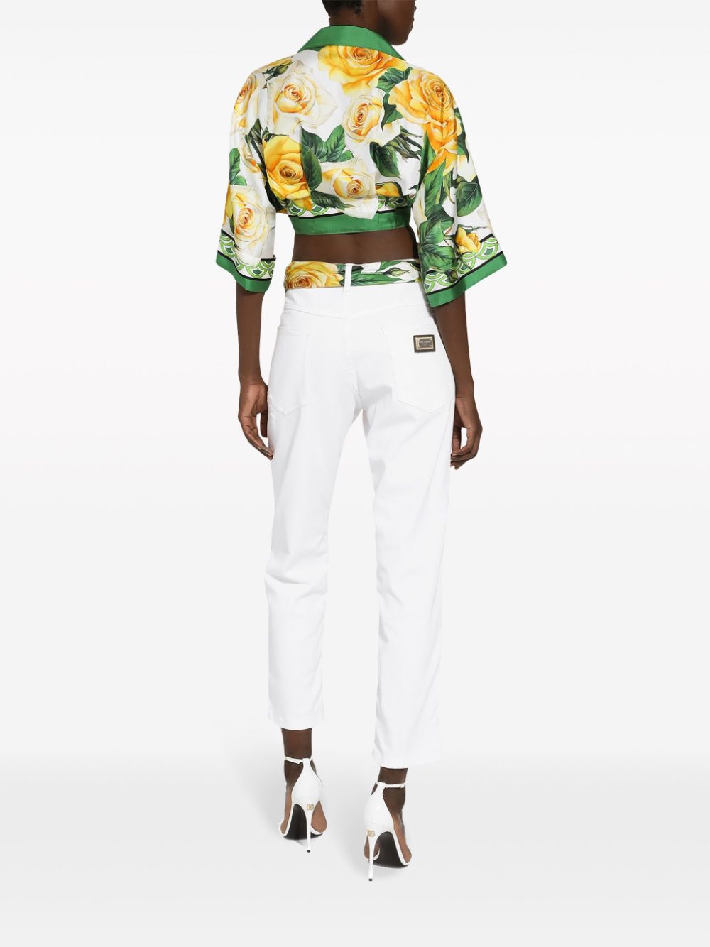 Dolce & Gabbana rose-print cropped silk shirt - Image 4