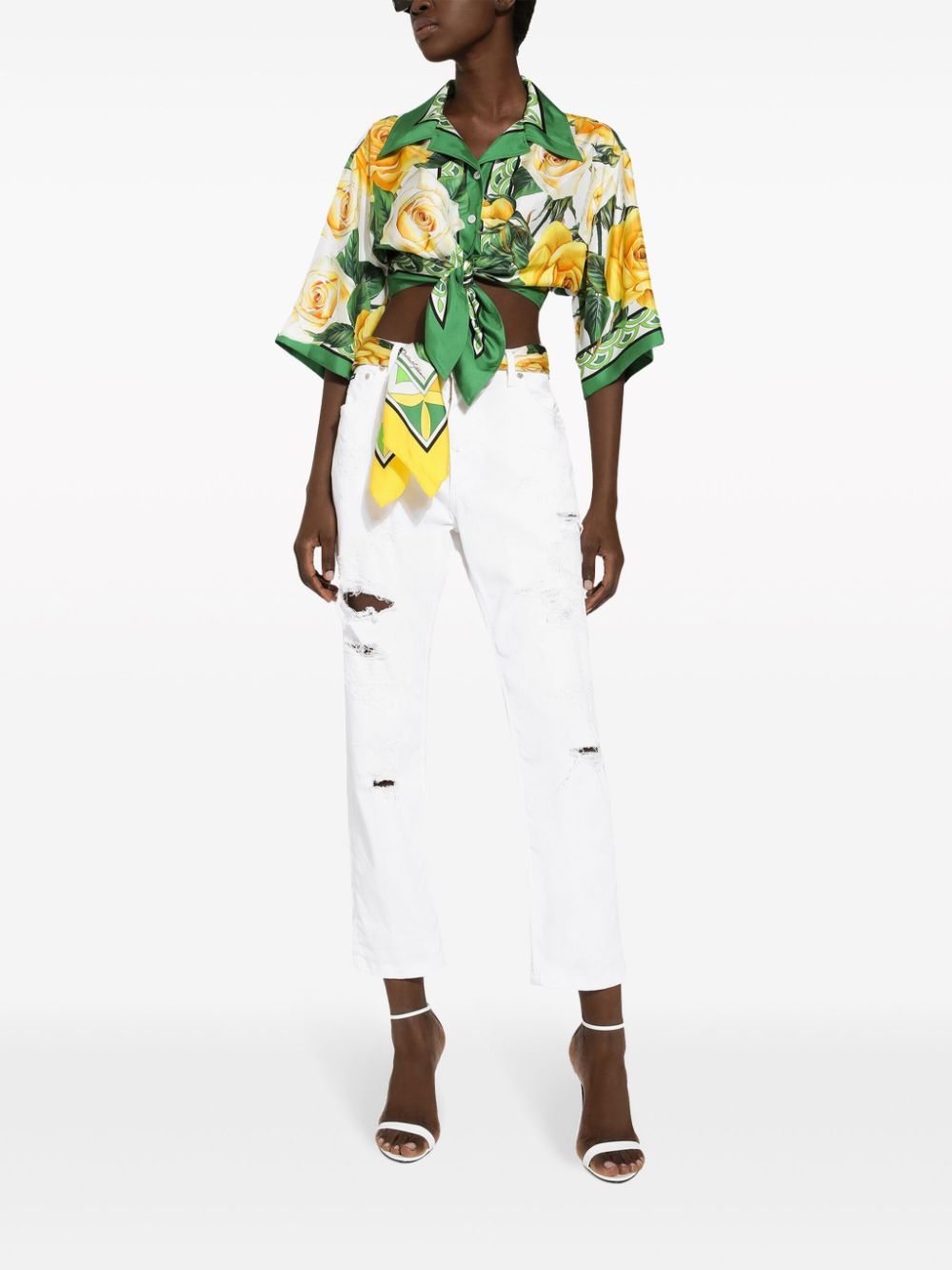 Dolce & Gabbana rose-print cropped silk shirt - Image 2