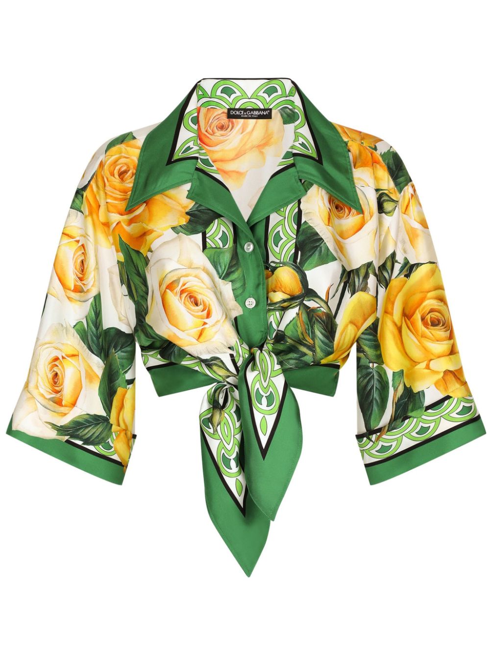 Dolce & Gabbana rose-print cropped silk shirt