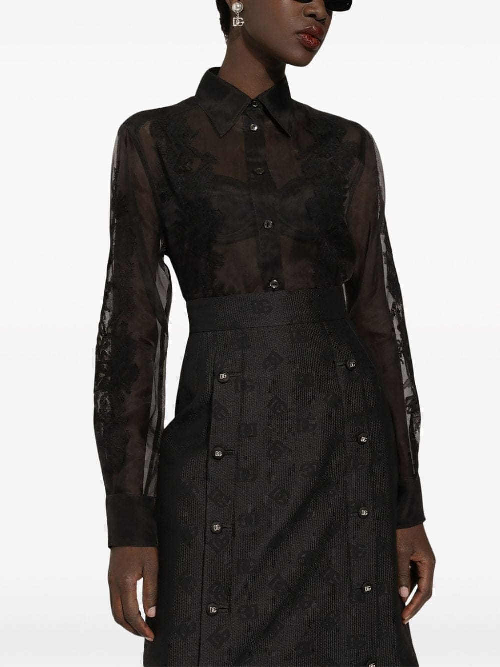 Dolce & Gabbana lace-appliqué silk-blend shirt - Image 5