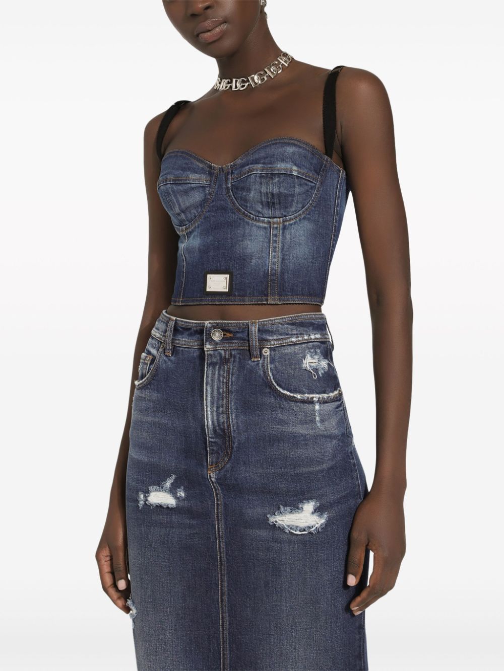 Dolce & Gabbana logo-plaque denim crop top - Image 5