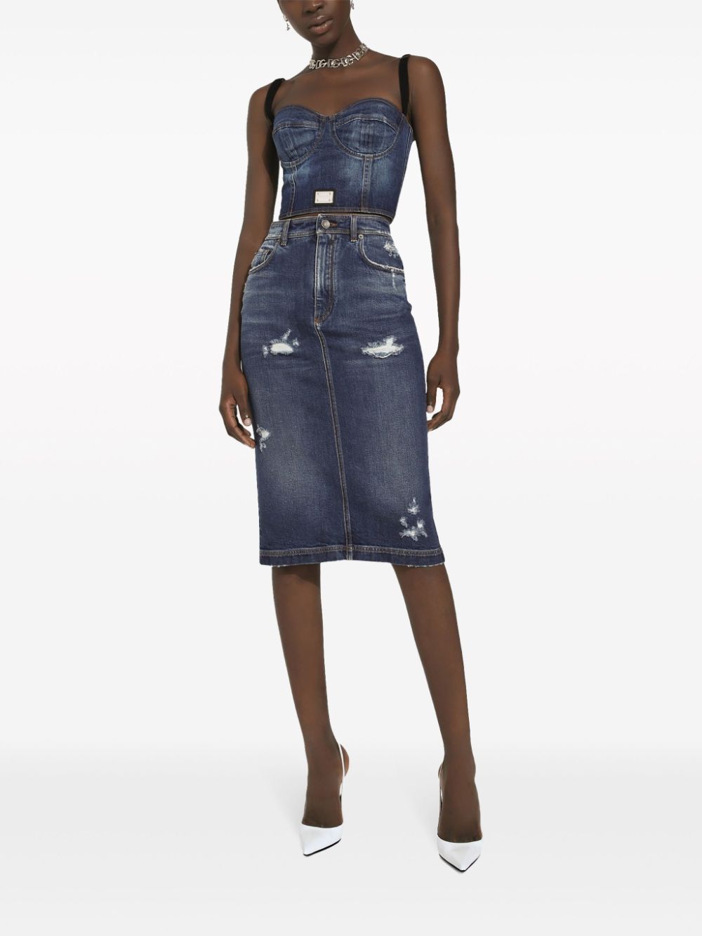 Dolce & Gabbana logo-plaque denim crop top - Image 3