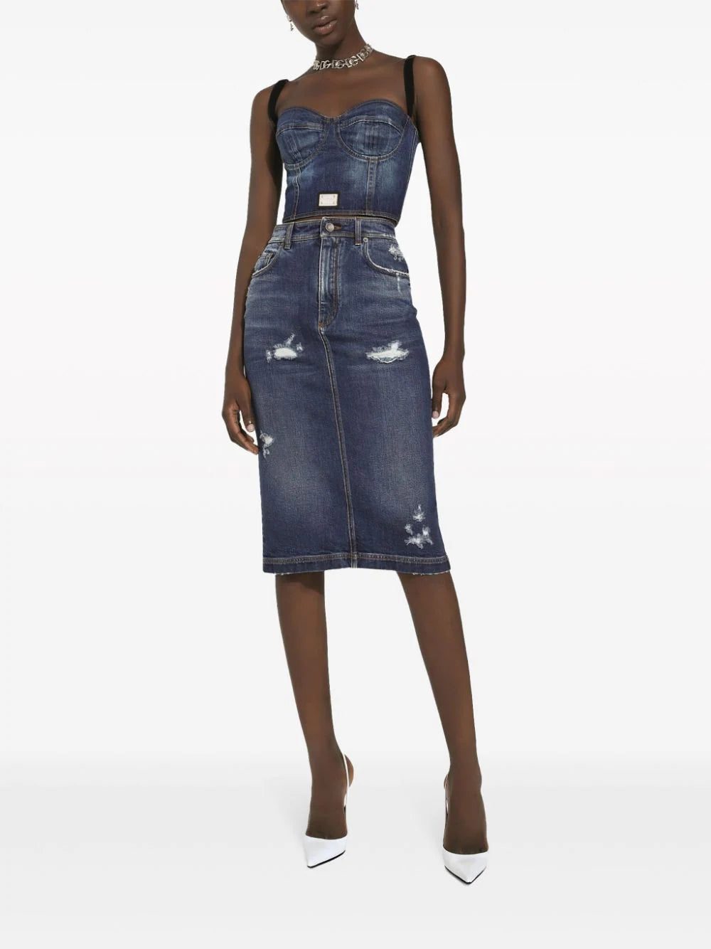 Dolce & Gabbana logo-plaque denim crop top - Image 3