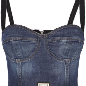 Dolce & Gabbana logo-plaque denim crop top