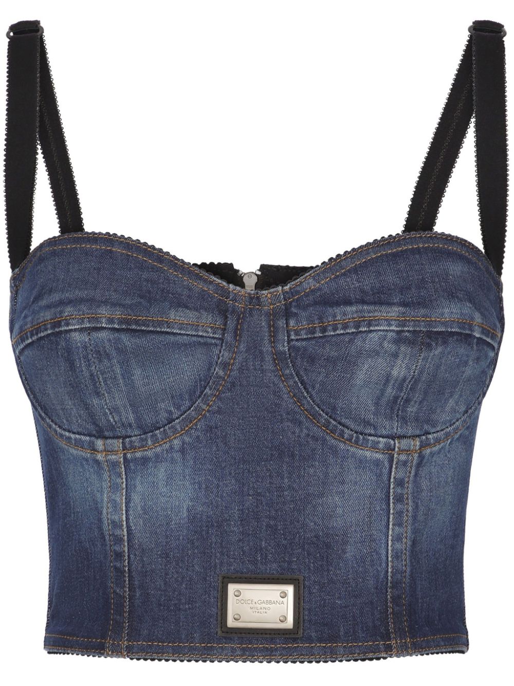 Dolce & Gabbana logo-plaque denim crop top