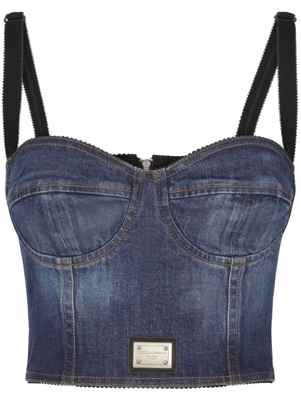 Dolce & Gabbana logo-plaque denim crop top