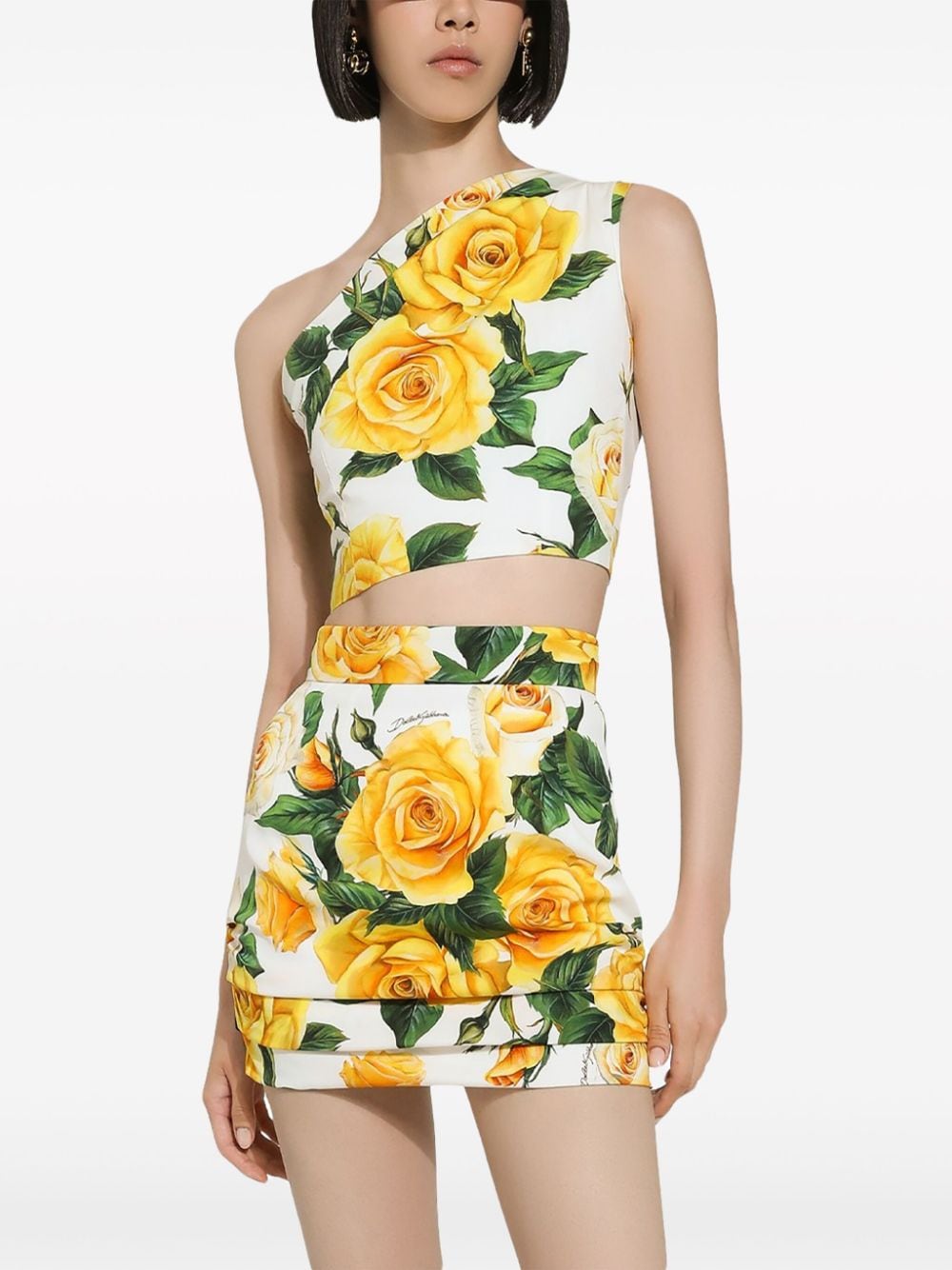 Dolce & Gabbana rose-print one-shoulder top - Image 5