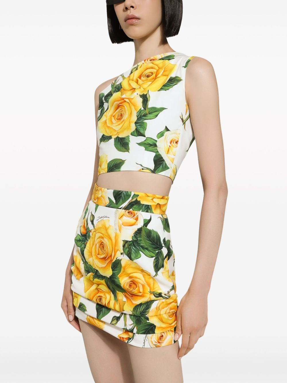 Dolce & Gabbana rose-print one-shoulder top - Image 4