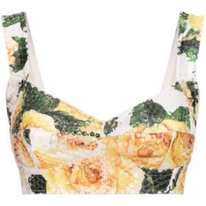 Dolce & Gabbana rose-print sequin-embellished corset top