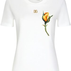 Dolce & Gabbana rose-appliqué cotton T-shirt