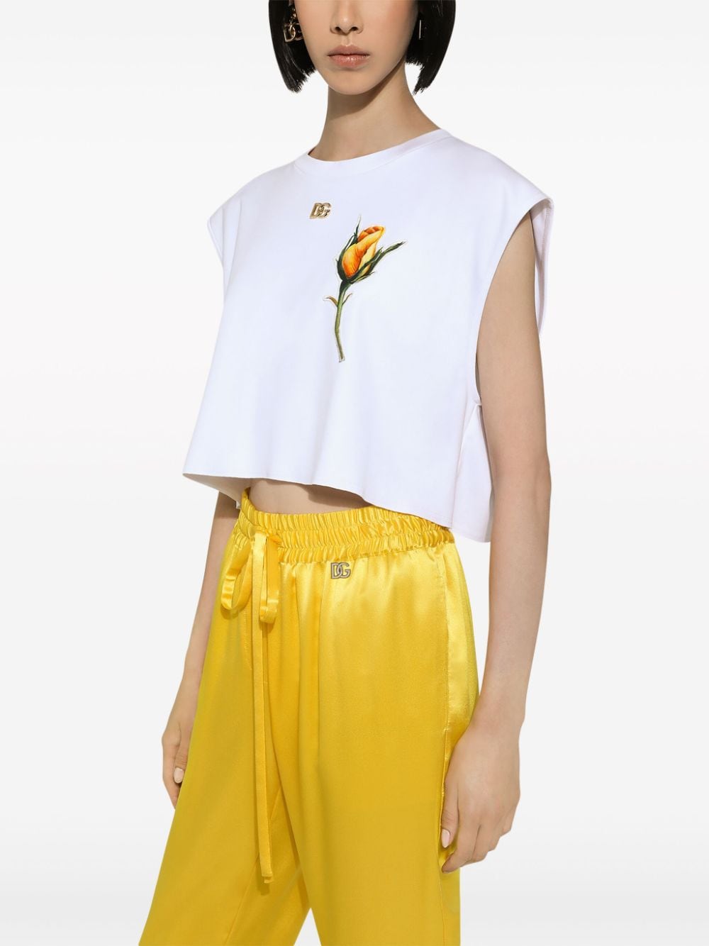 Dolce & Gabbana rose-appliqué cropped T-shirt - Image 4