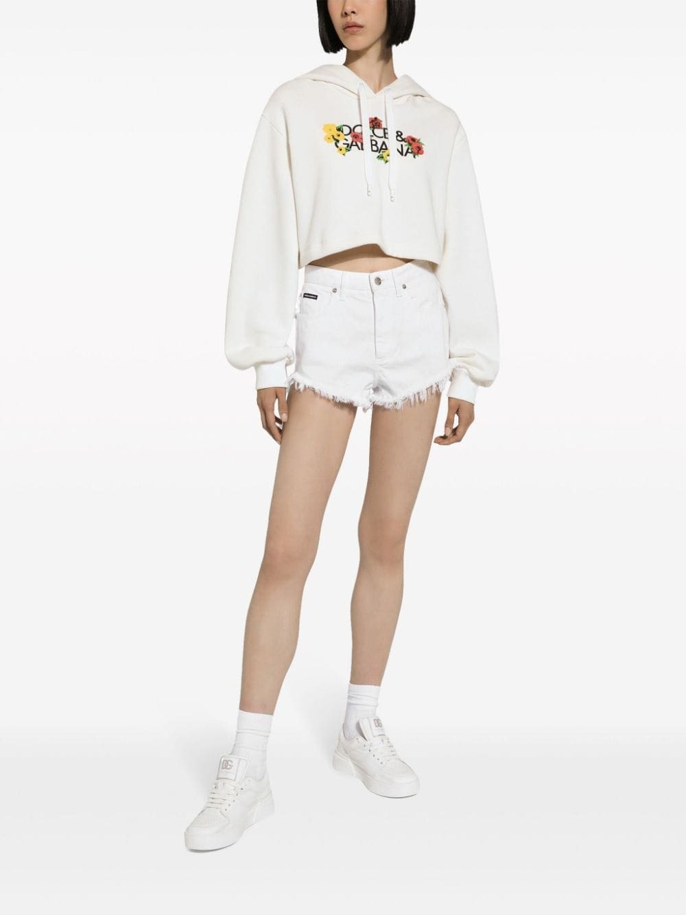 Dolce & Gabbana floral-logo cropped hoodie - Image 3