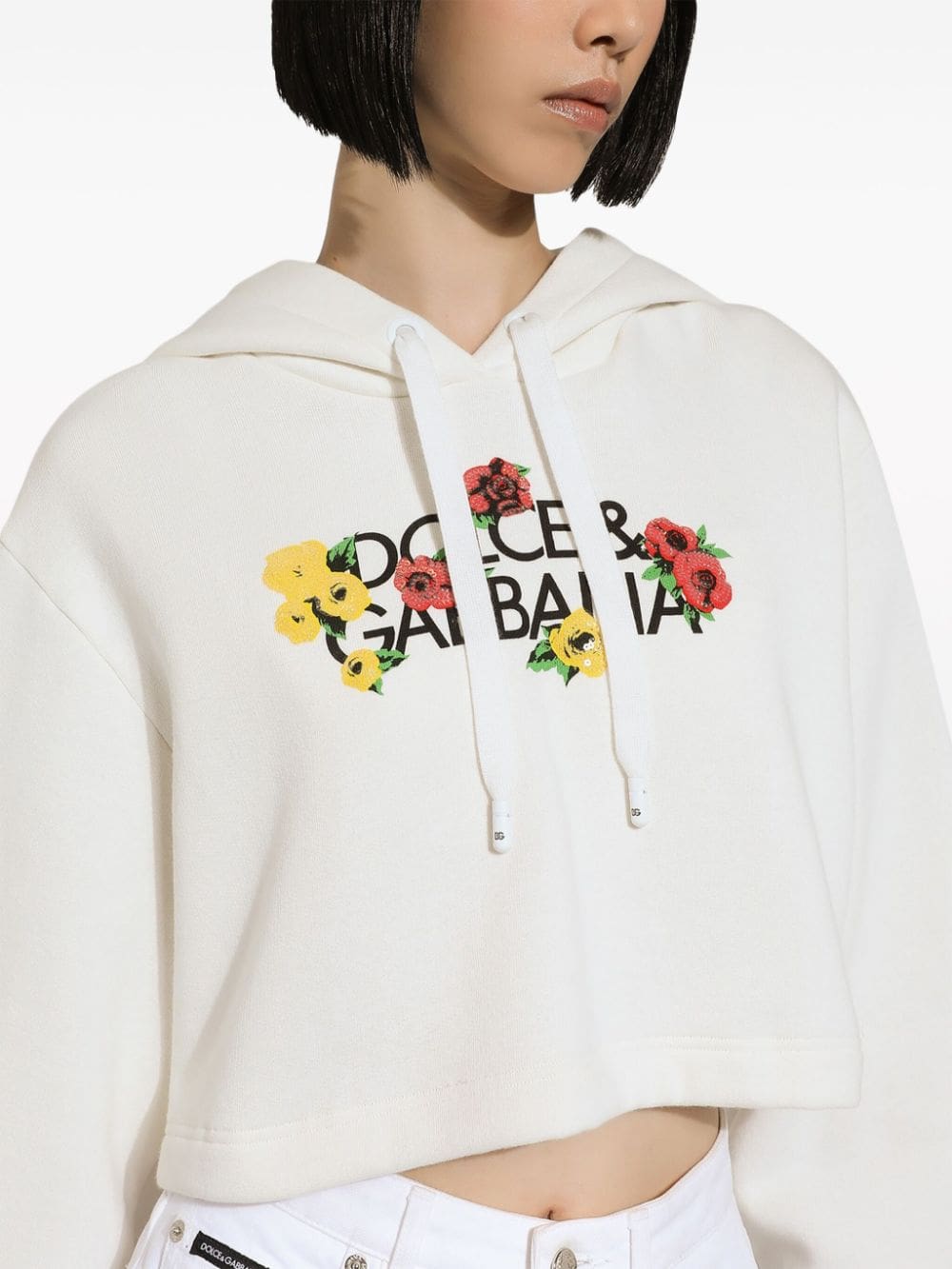 Dolce & Gabbana floral-logo cropped hoodie - Image 5