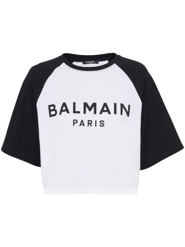 Balmain logo-print cropped cotton T-shirt