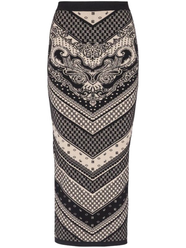 Balmain  monogram-pattern knitted pencil skirt
