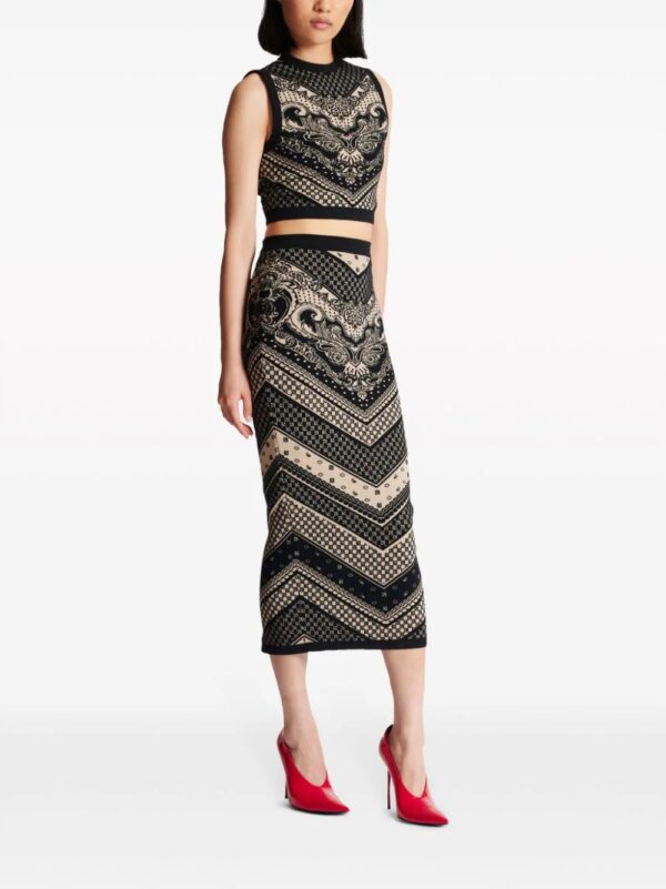 Balmain  monogram-pattern knitted pencil skirt - Image 3