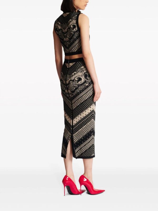 Balmain  monogram-pattern knitted pencil skirt - Image 4