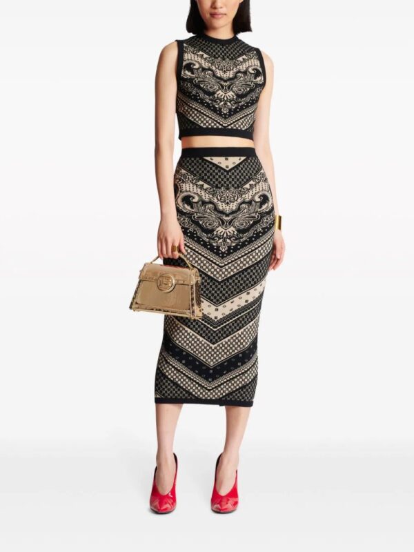 Balmain  monogram-pattern knitted pencil skirt - Image 2