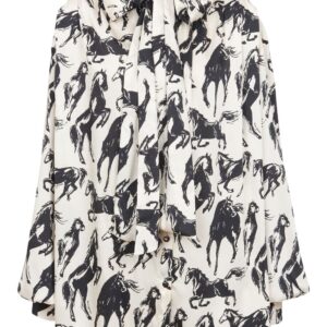 Balmain horse-print pussy-bow silk shirt