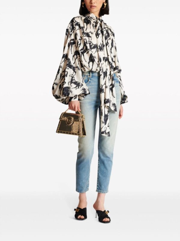 Balmain horse-print pussy-bow silk shirt - Image 2