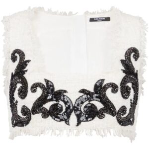 Balmain Baroque embroidered tweed crop top