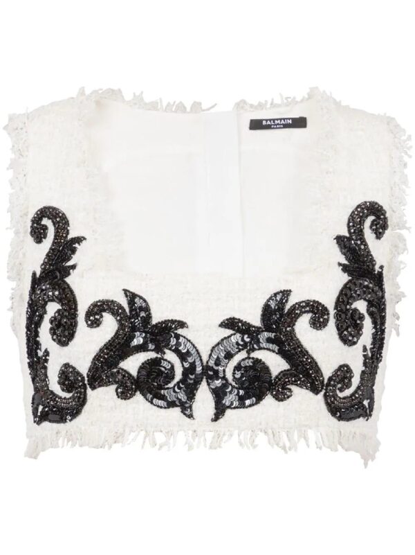 Balmain  Baroque embroidered tweed crop top