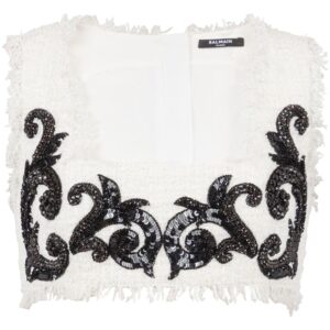 Balmain Baroque embroidered tweed crop top