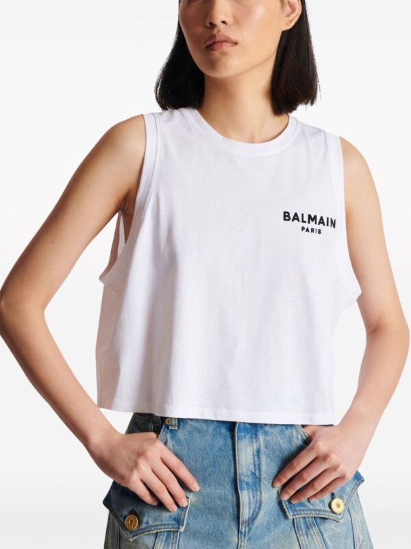 Balmain logo-flocked cotton top - Image 5