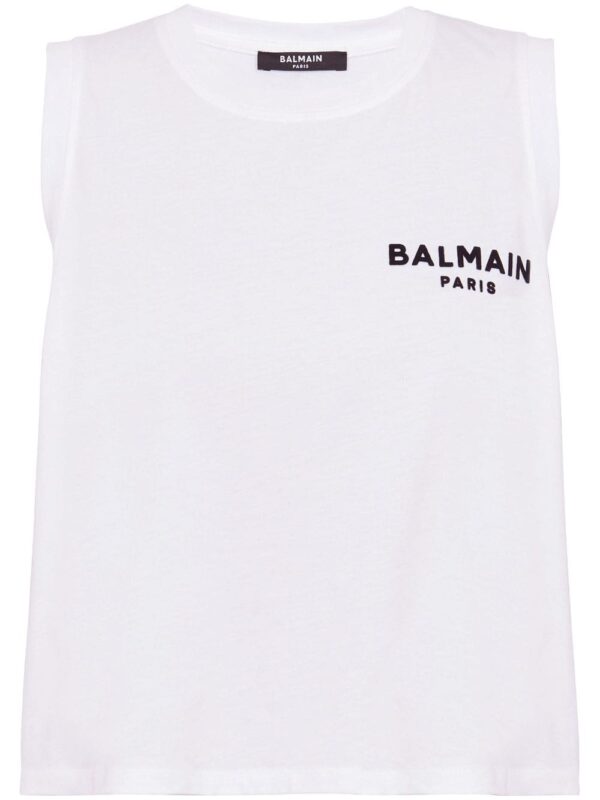 Balmain logo-flocked cotton top