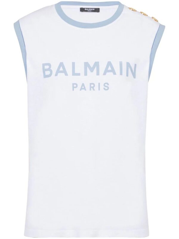 Balmain  3-Button logo-print cotton top
