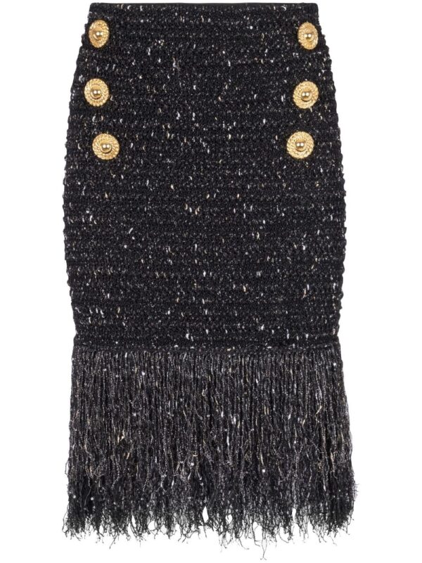 Balmain  6-Button fringed tweed skirt