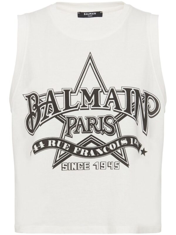 Balmain Western-print cropped tank top