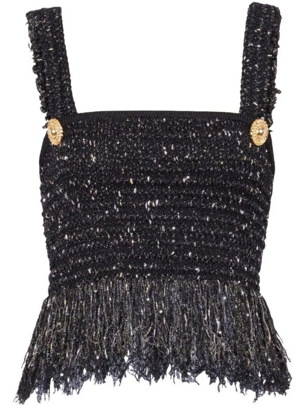 Balmain  2-Button fringe tweed top