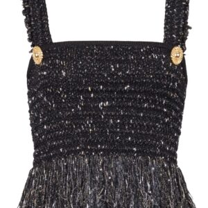 Balmain 2-Button fringe tweed top