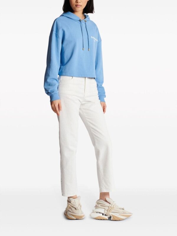 Balmain logo-flocked cropped hoodie - Image 3