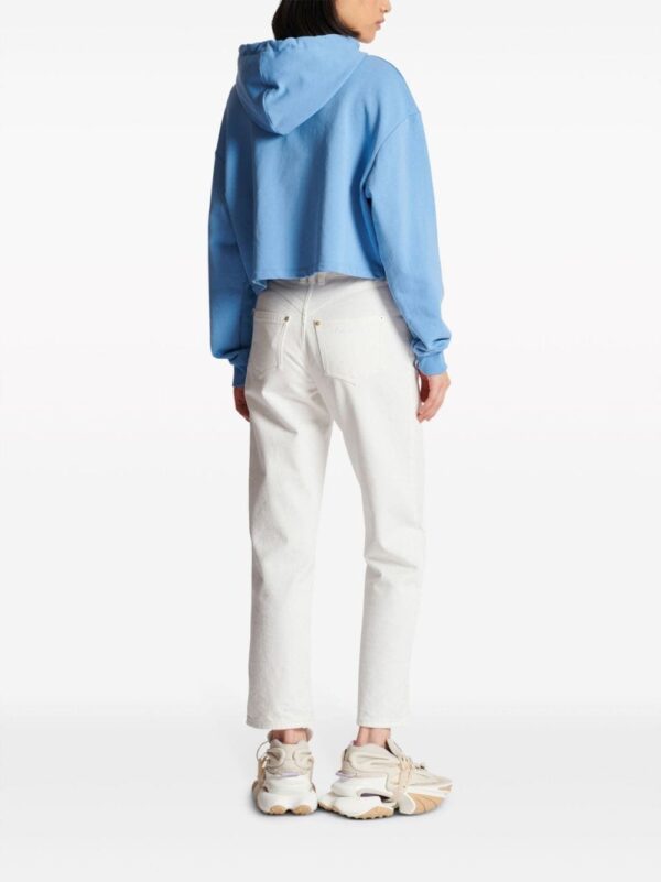 Balmain logo-flocked cropped hoodie - Image 4