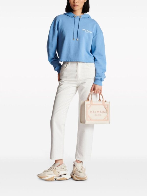 Balmain logo-flocked cropped hoodie - Image 2