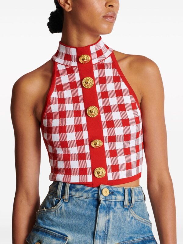 Balmain 5-Button check-pattern crop top - Image 5