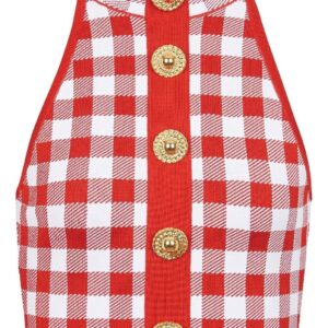 Balmain 5-Button check-pattern crop top