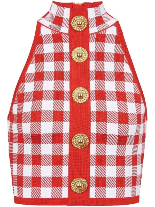 Balmain 5-Button check-pattern crop top