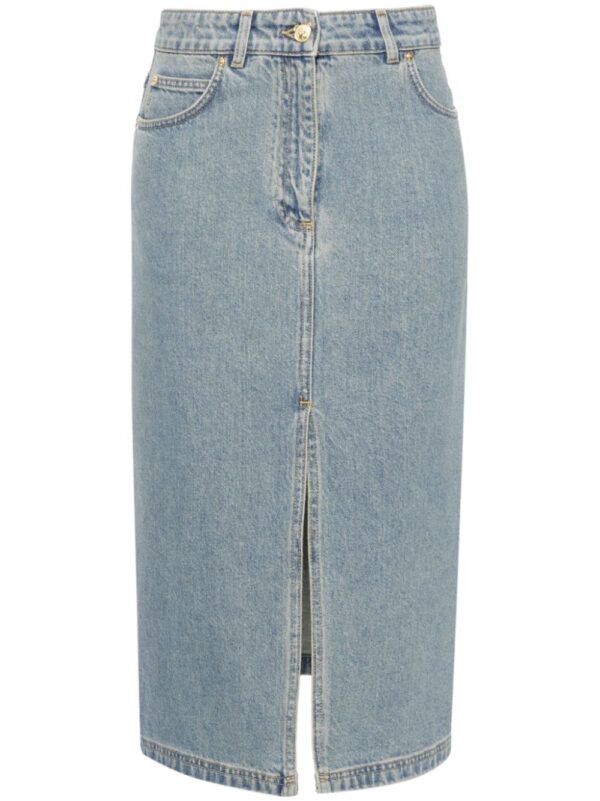 Moschino  Teddy Bear-button denim midi skirt