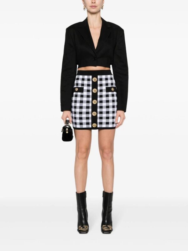 Balmain  buttoned gingham knitted miniskirt - Image 2