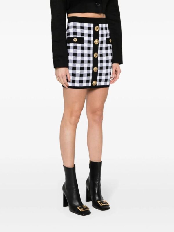Balmain  buttoned gingham knitted miniskirt - Image 3