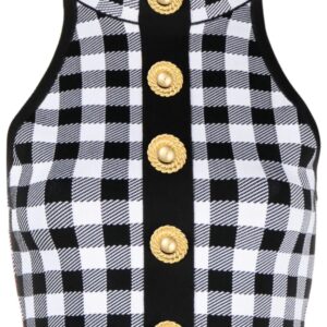 Balmain check-pattern knitted crop top