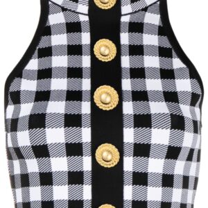 Balmain check-pattern knitted crop top