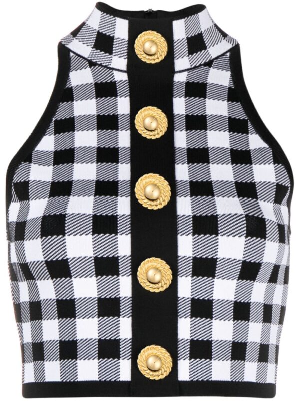 Balmain check-pattern knitted crop top