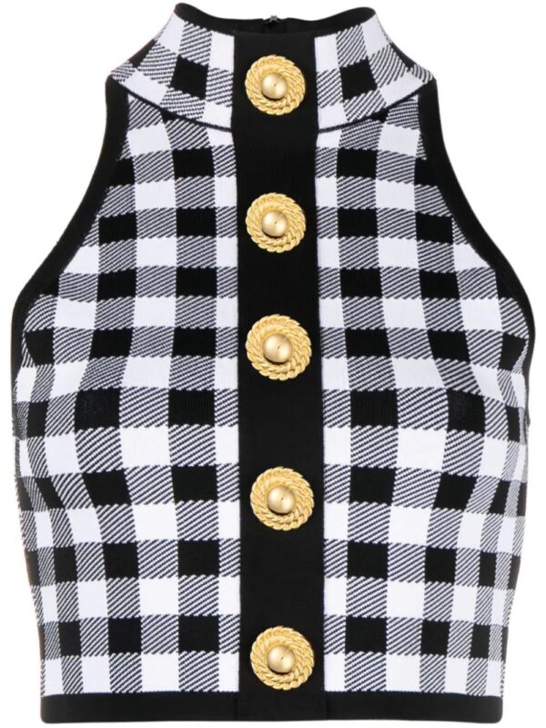 Balmain  check-pattern knitted crop top