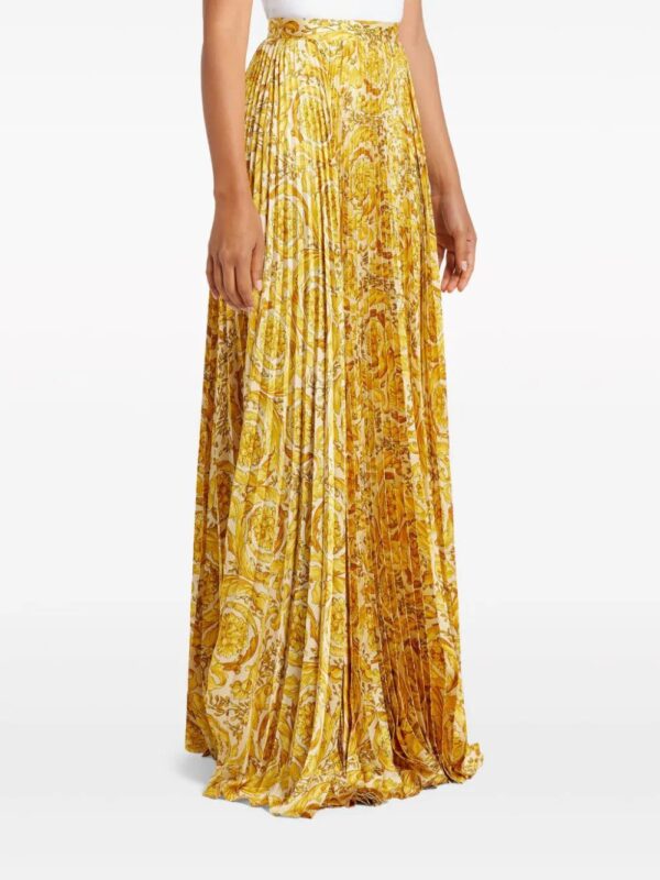 Versace  Barocco-print pleated satin skirt - Image 3