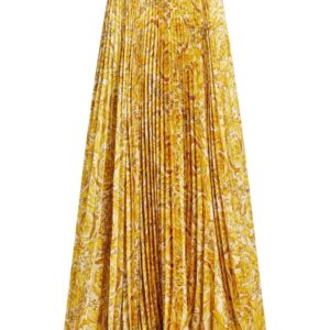 Versace  Barocco-print pleated satin skirt